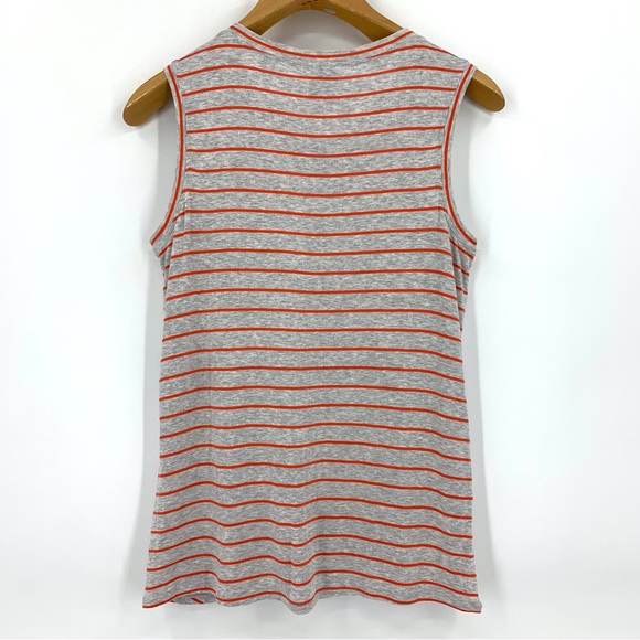 Cabi Ruffle Top # 5331, Coral Stripe on Heather Grey Ruffle Peplum Top, Small - Picture 14 of 16